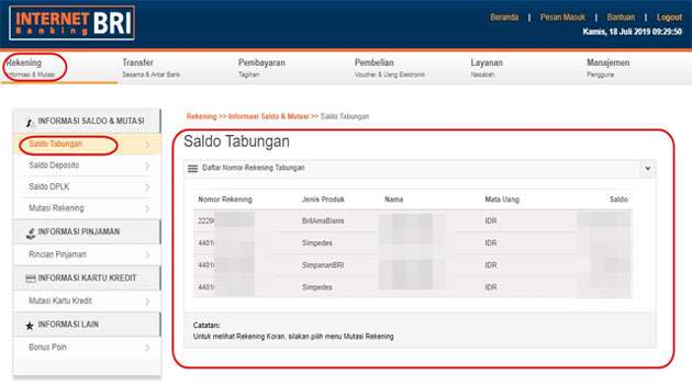 cek saldo internet banking bri