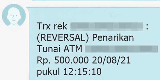 SMS Transaksi Reversal Dari Bank BRI, Sebagai Kode Transaksi Gagal